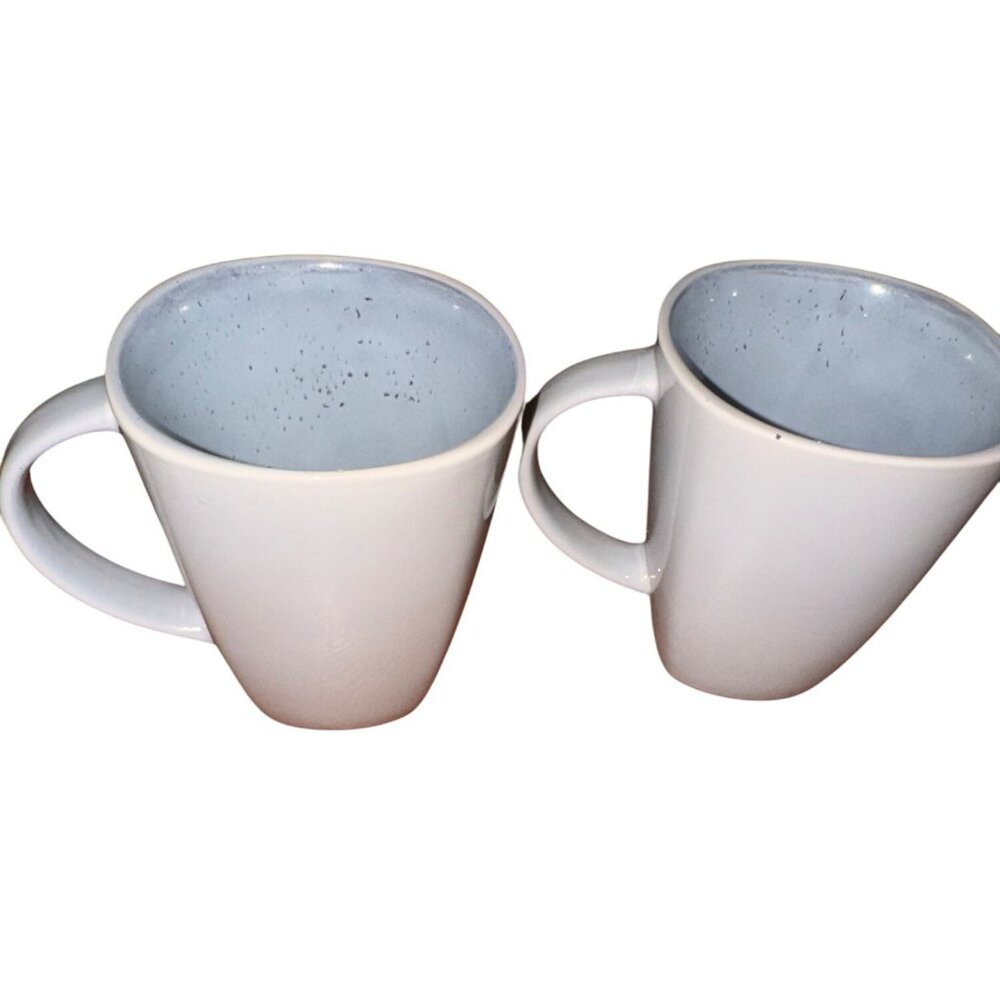 Set Of 2 Soho Lounge Ceramic Mugs With Speckled Interior In Light Blue & White